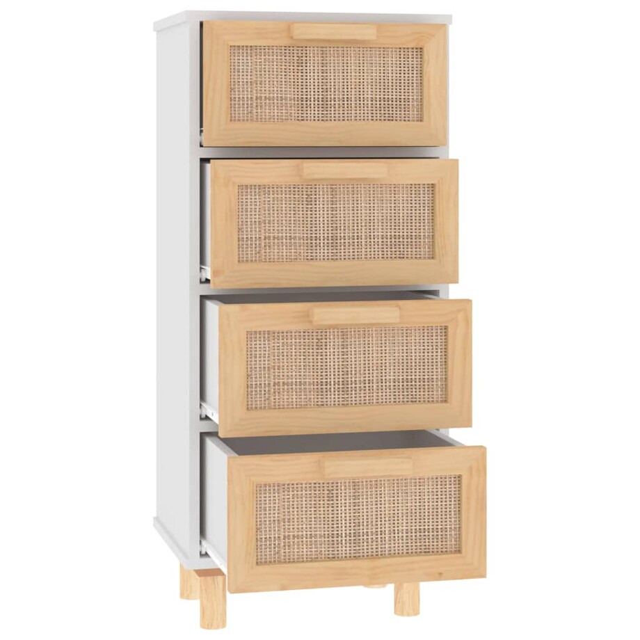 vidaXL Szafka, biała, 40x30x90 cm, lita sosna i naturalny rattan