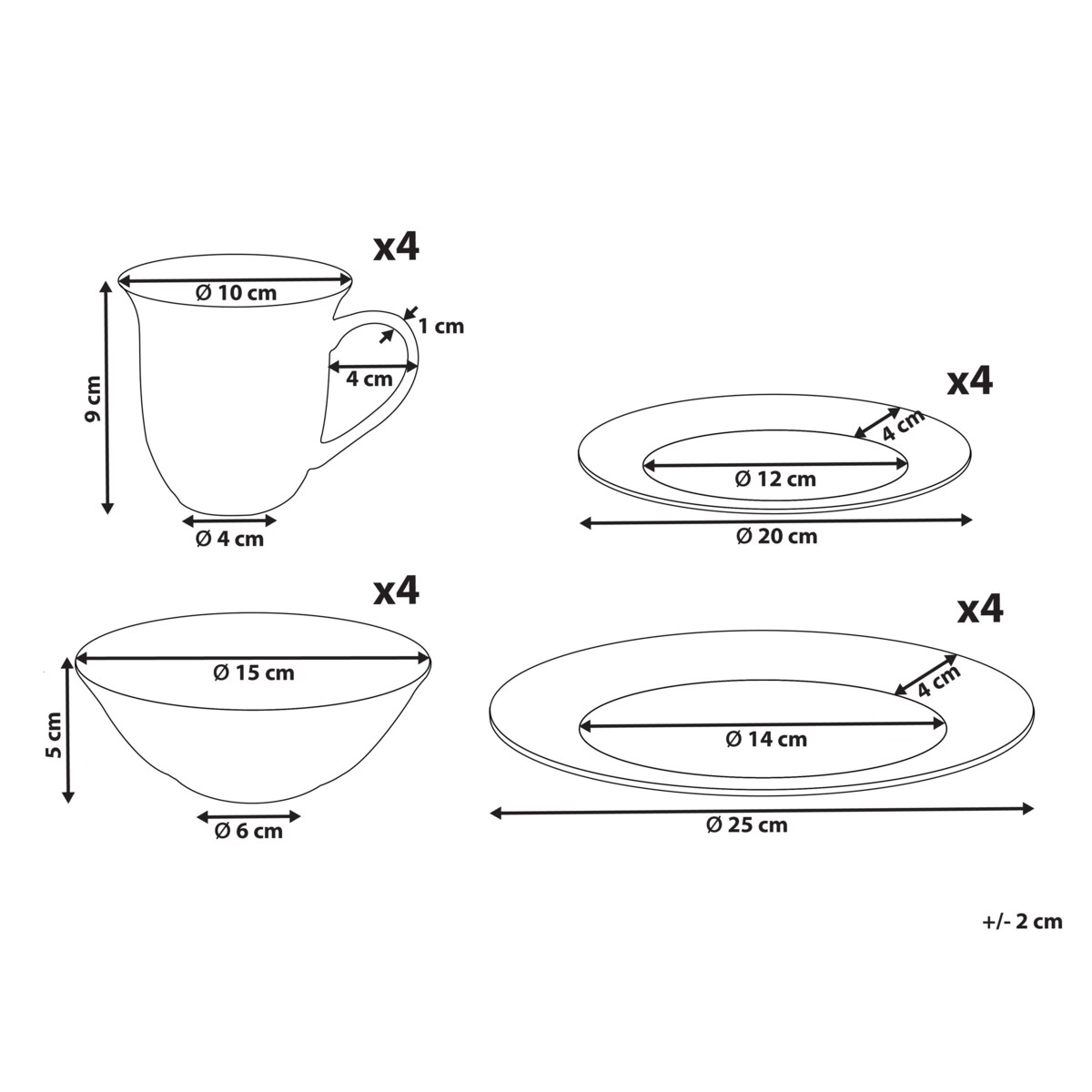 Zastawa stołowa 16-częściowa ELDERBERRY Porcelana Biały
