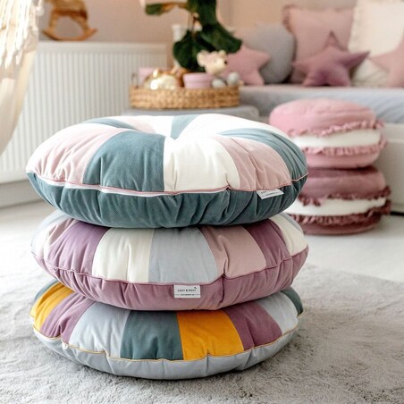 Pufa dla dzieci Grey Velvet patchworkowe siedzisko