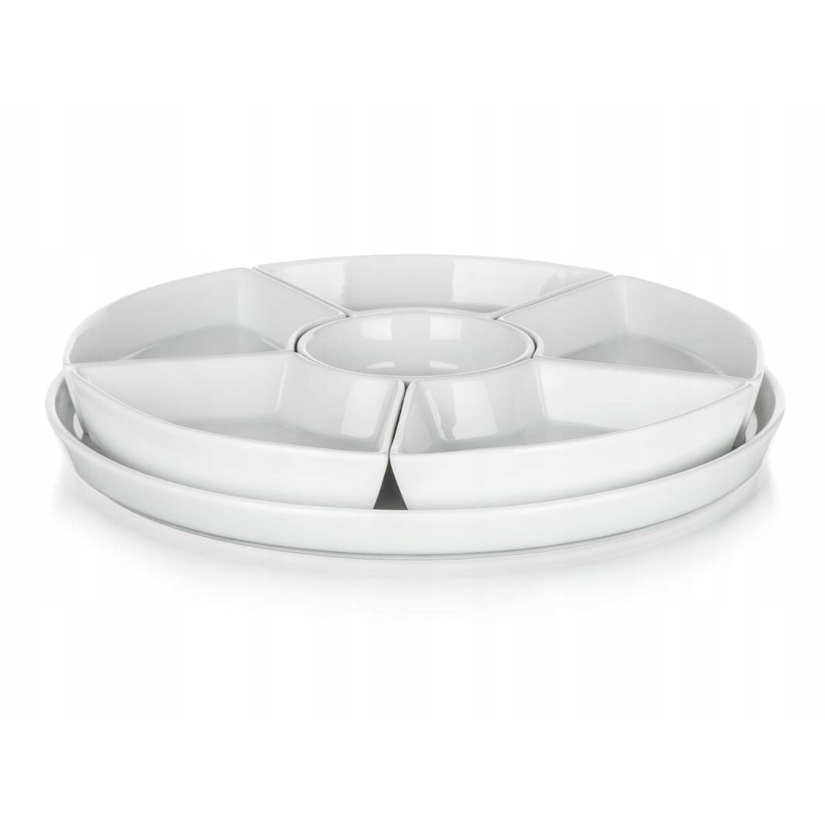 OKRĄGŁY TALERZ SALATERKA PATERA dzielona CERAMIKA biała na przekąski 26 cm