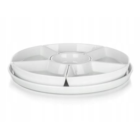 OKRĄGŁY TALERZ SALATERKA PATERA dzielona CERAMIKA biała na przekąski 26 cm