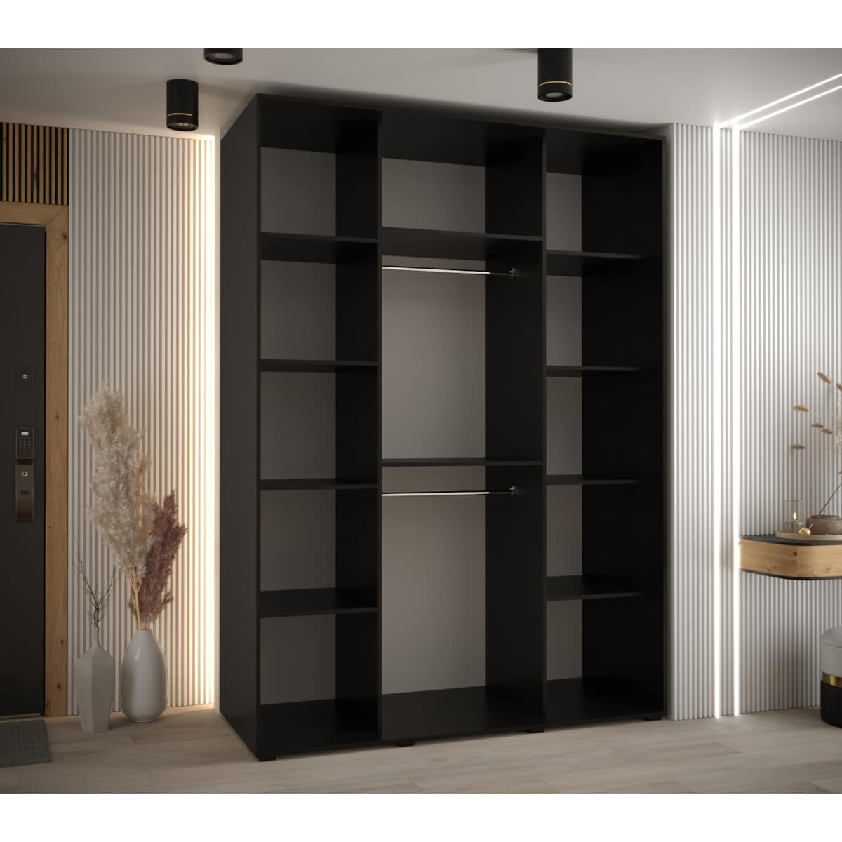 Szafa przesuwna Garderoba DAVOS 3 180 czarny/czarny/czarny