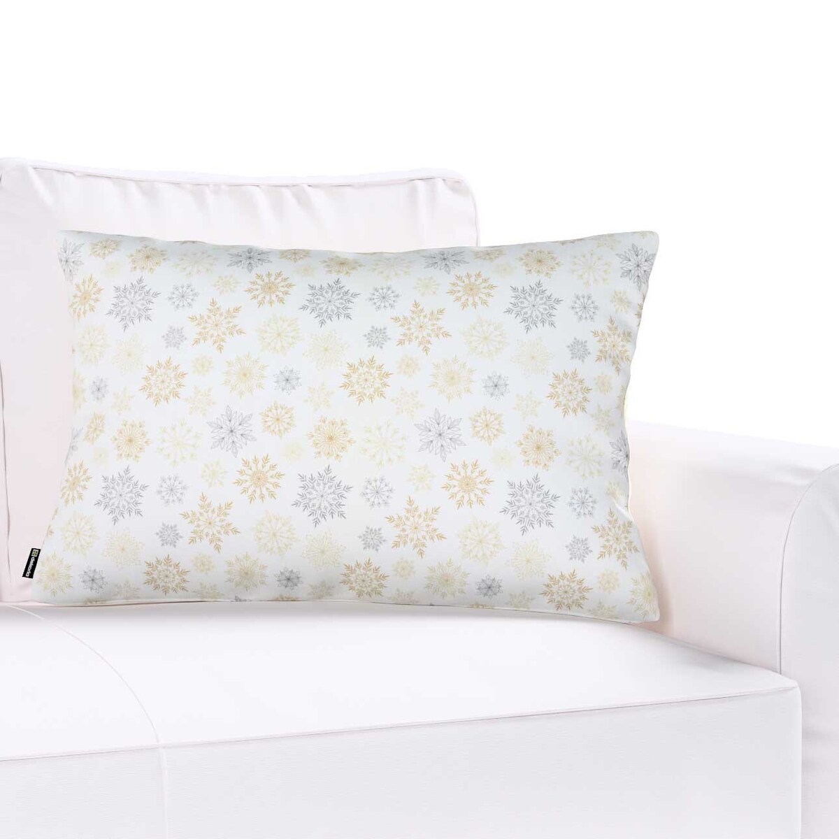 Poszewka Kinga na poduszkę prostokątną 60x40 złote, srebrne gwiazdy na białym tle