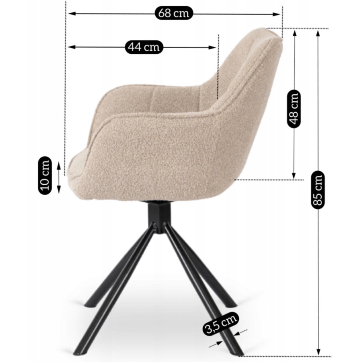 Krzesło Tapicerowane Obrotowe PEONY Kubełkowe Beżowe Salonu