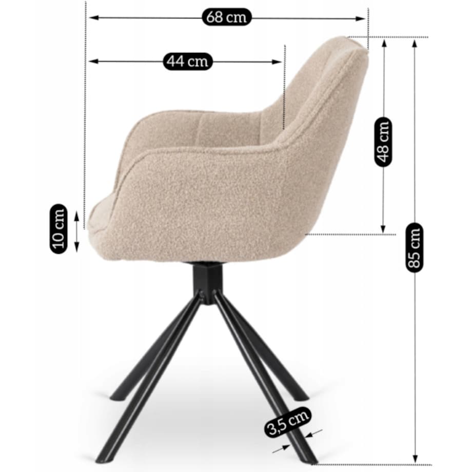 Krzesło Tapicerowane Obrotowe PEONY Kubełkowe Beżowe Salonu