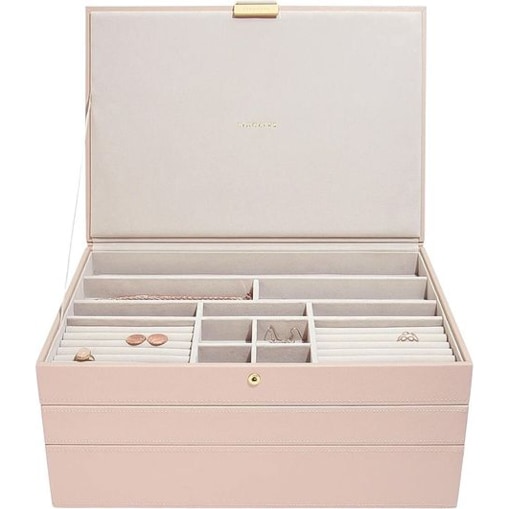 Szkatułka na biżuterię Stackers potrójna supersize różowo-szampańska