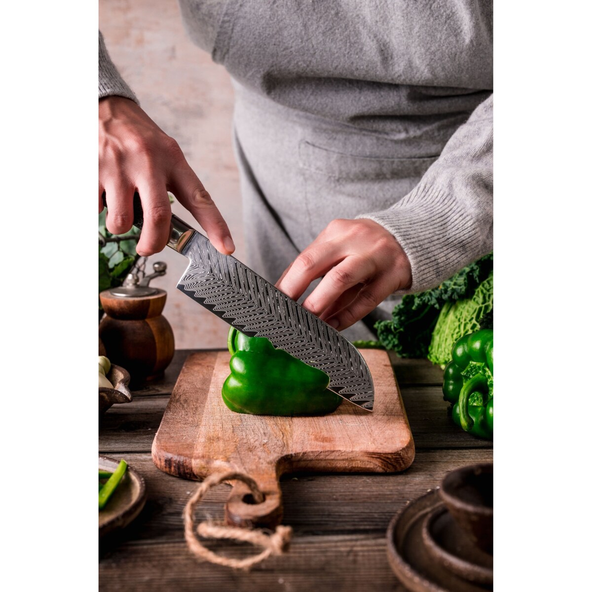 Japońska stal VG-10 Profesjonalny nóż Santoku ze stali damasceńskiej Na prezent Fukutsu Rękojeść G10