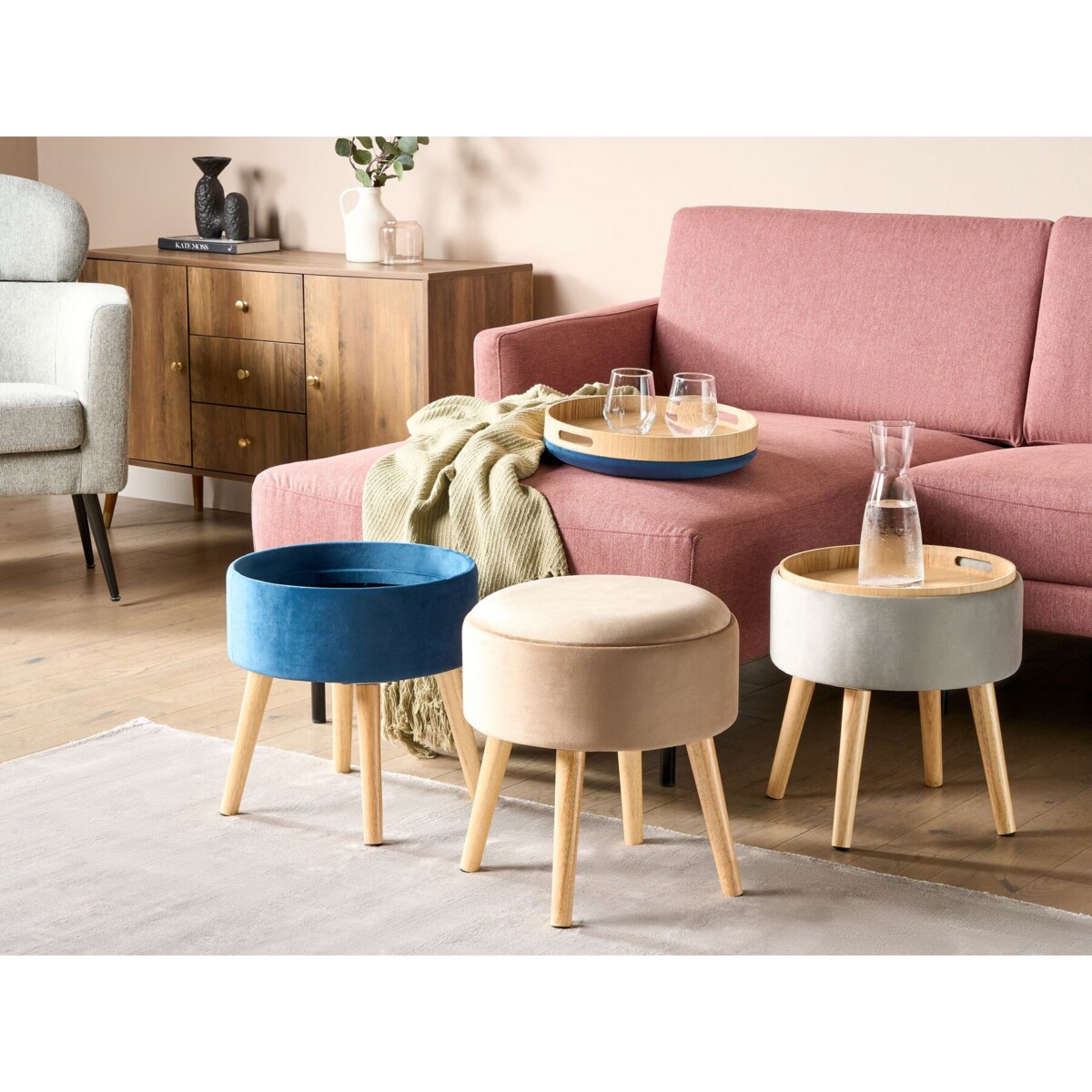 Stołek ze schowkiem welurowy beżowy NEELY