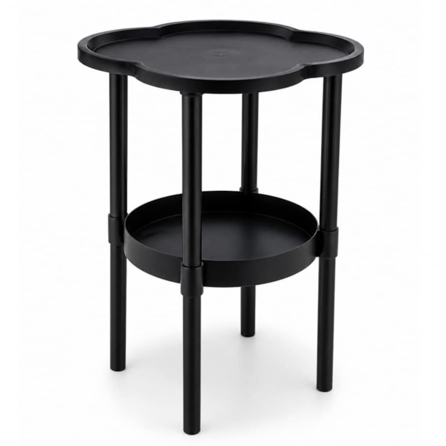 Mobilny stolik kawowy w kształcie koniczyny czarny 37x37x46cm STL27CZ