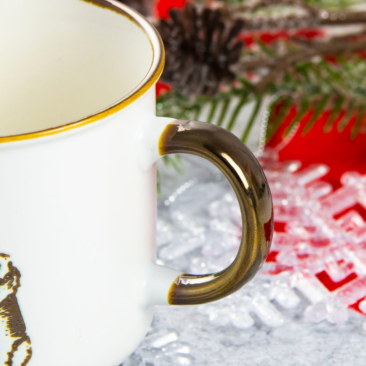 Kubek Porcelanowy Świąteczny Boże Narodzenie 400 Ml Biało-Złoty Renifer