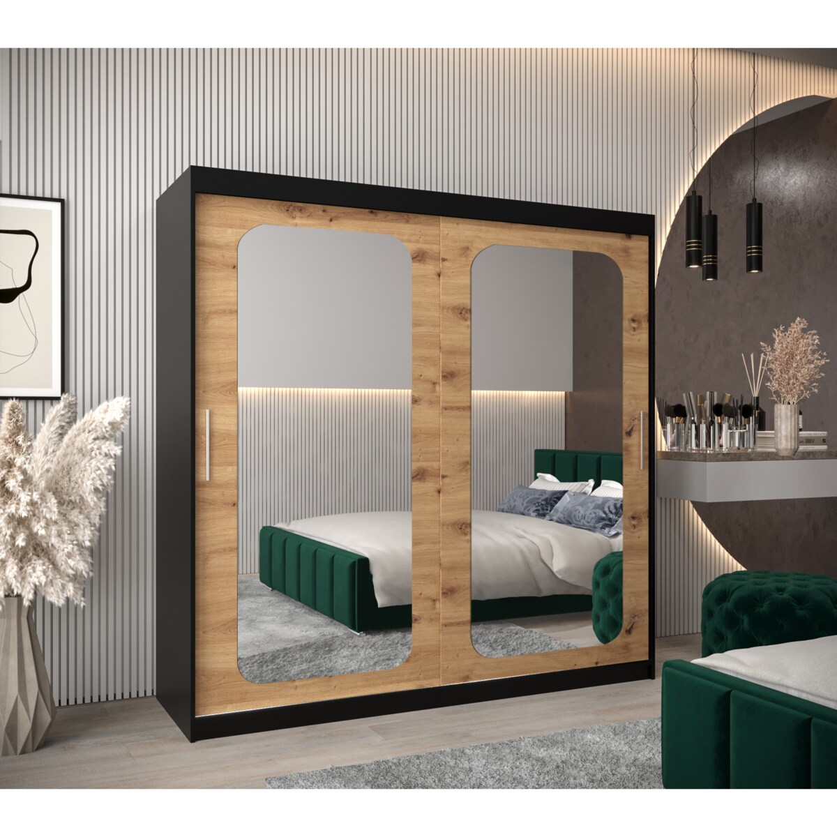 Szafa przesuwna Garderoba PROMO T3 200 czarny/artisan