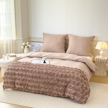 komplet pościeli "bella rosa" z aplikacją 3d róże mikrofibra 200x220 |beż