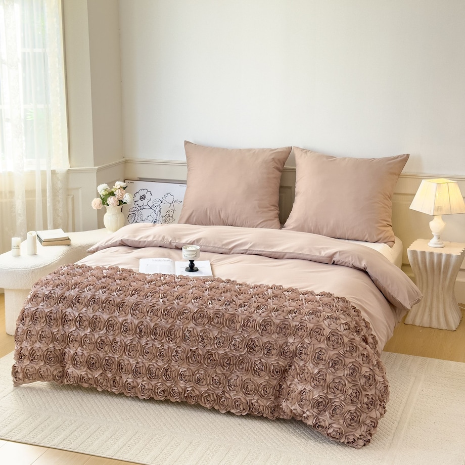 komplet pościeli "bella rosa" z aplikacją 3d róże mikrofibra 200x220 |beż