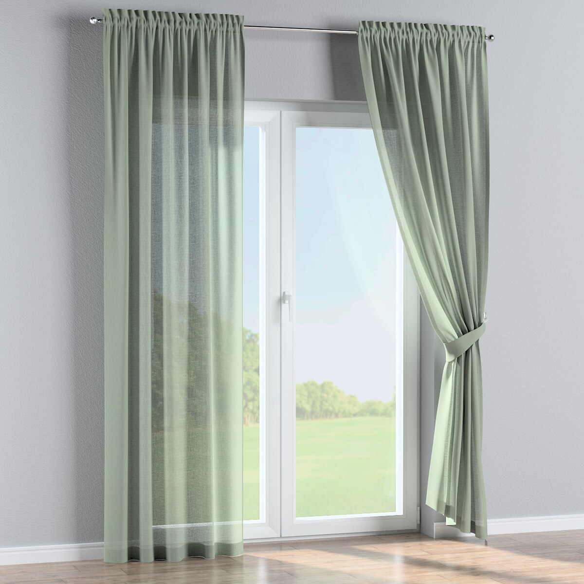 Zasłona na kanale z grzywką 1 szt. 130x260 eukaliptusowo zielony