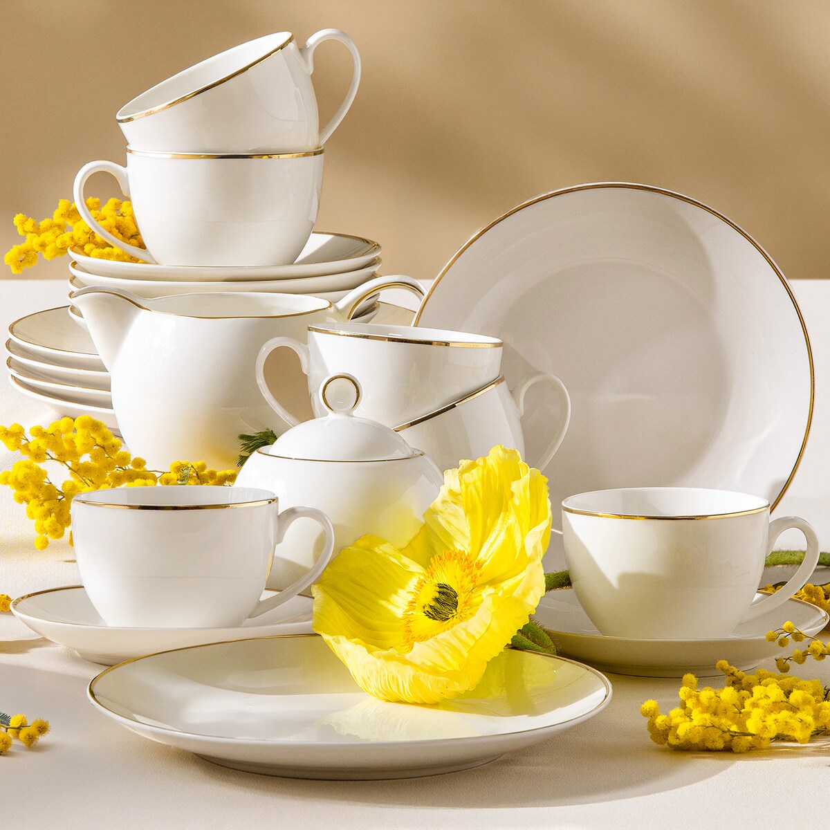 KONSIMO AD BELLA, Zestaw kawowy 6 os. (20 el.), kolor ecru/złoty