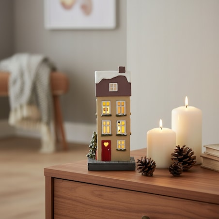 FIGURKA DOM DOMEK LED ŚWIĄTECZNA OZDOBA DEKORACJA NA PREZENT UPOMINEK 14cm