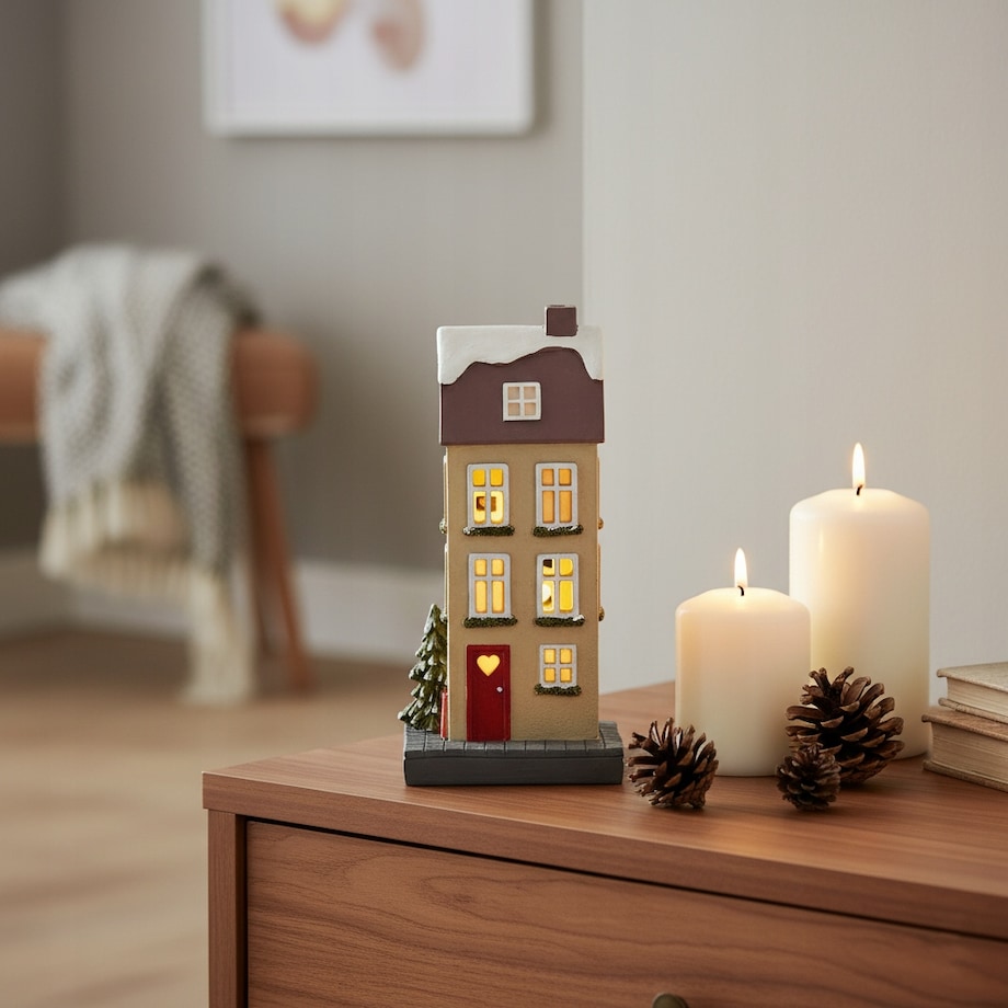 FIGURKA DOM DOMEK LED ŚWIĄTECZNA OZDOBA DEKORACJA NA PREZENT UPOMINEK 14cm