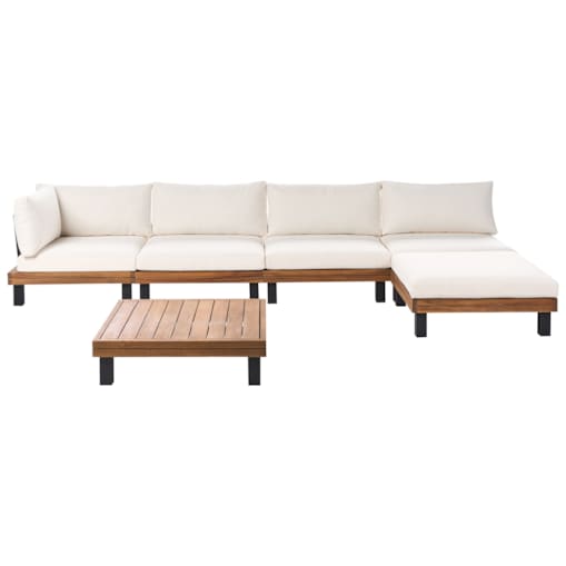 Narożnik ogrodowy ze stolikiem dla 5 osób FRAZZANO Certyfikowane drewno akacjowe Złamana biel