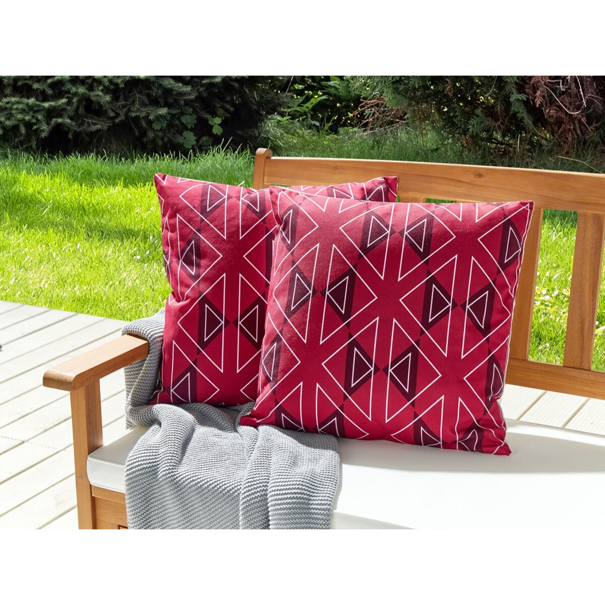Zestaw 2 poduszek ogrodowych MEZZANO Wzór geometryczny 45 x 45 cm Różowy