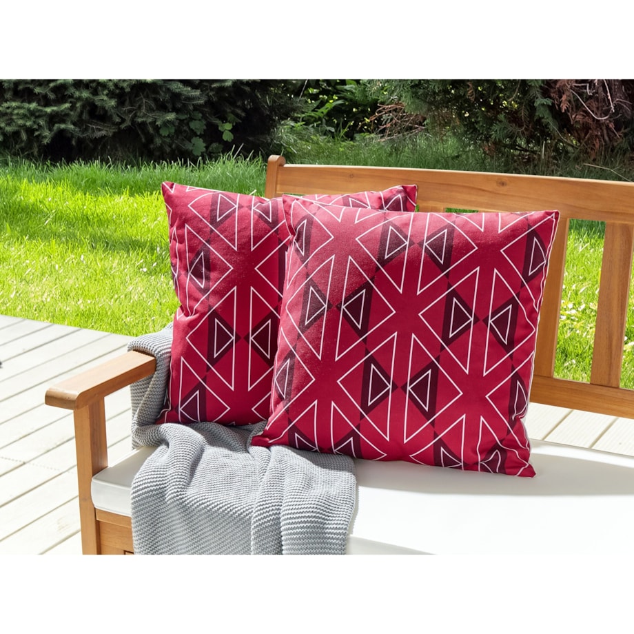Zestaw 2 poduszek ogrodowych MEZZANO Wzór geometryczny 45 x 45 cm Różowy