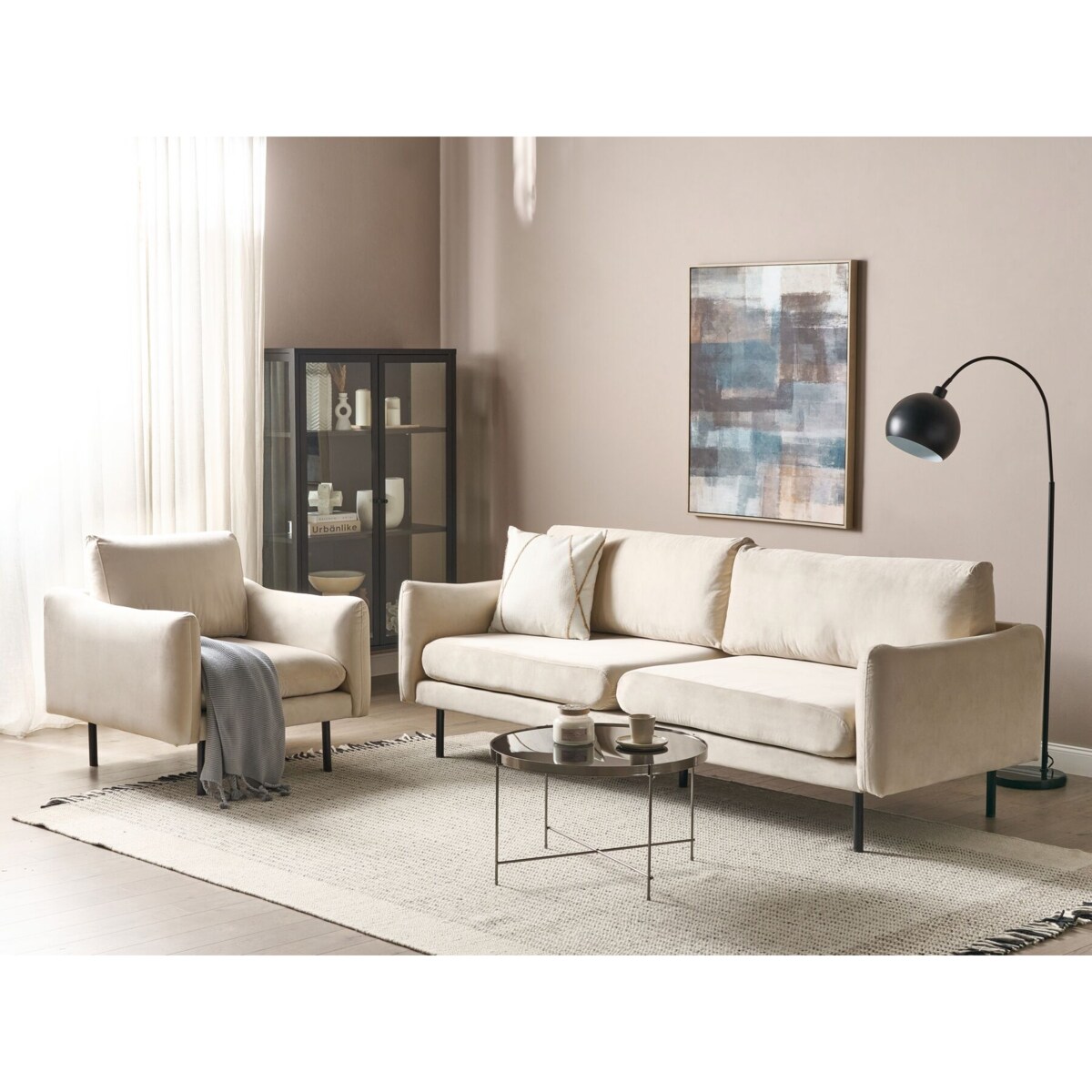 Zestaw wypoczynkowy welurowy jasnobeżowy VINTERBRO