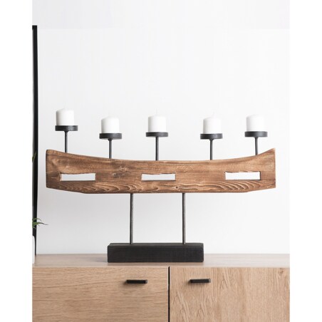 Świecznik GUATEMALA Drewno sosnowe 36 cm Brązowy