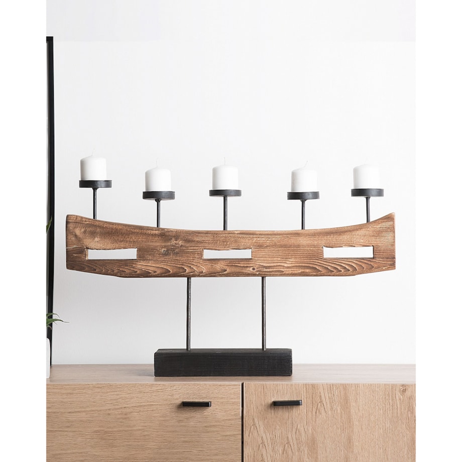 Świecznik GUATEMALA Drewno sosnowe 36 cm Brązowy
