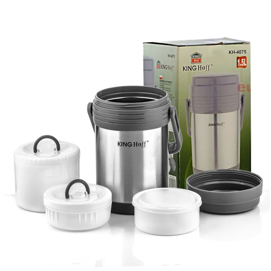 Termos obiadowy 1.5L stalowy z 3 pojemnikami KINGHOFF