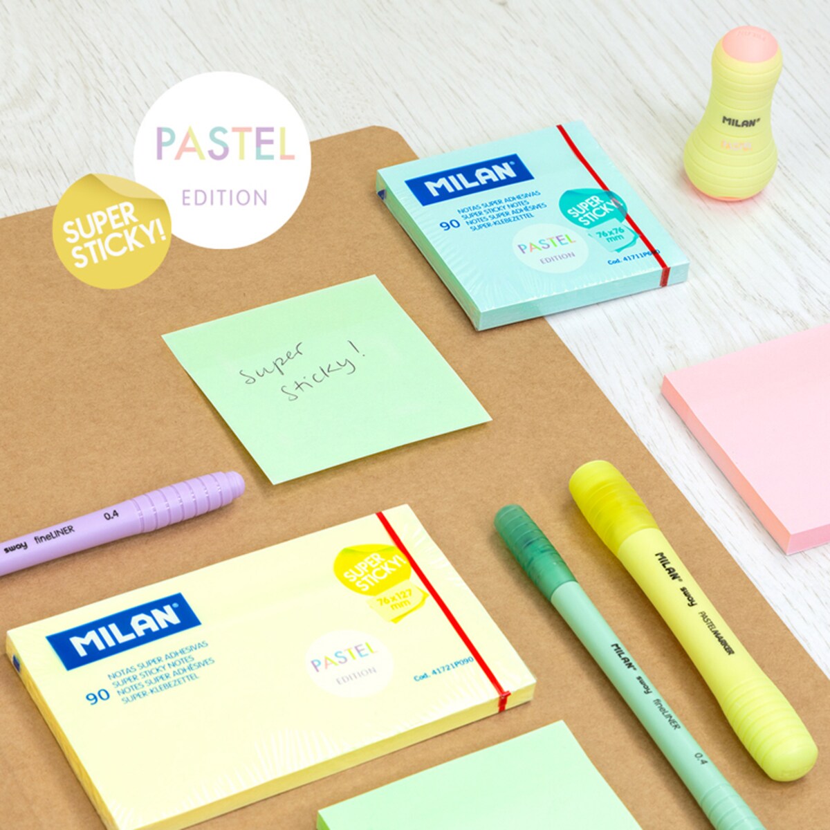 Karteczki samoprzylepne SUPER STICKY PASTEL 127x76, op. 90 szt., róż