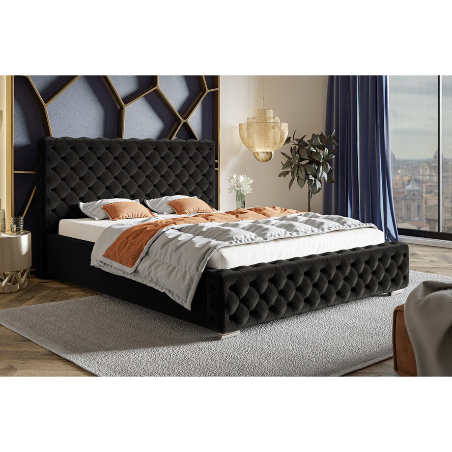Łóżko sypialniane w stylu glamour z pojemnikiem 180x200 BEN 12- czarne