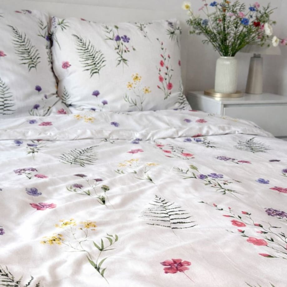 Pościel bawełniana 140x200 cm Kwiaty Polne Biała łąka