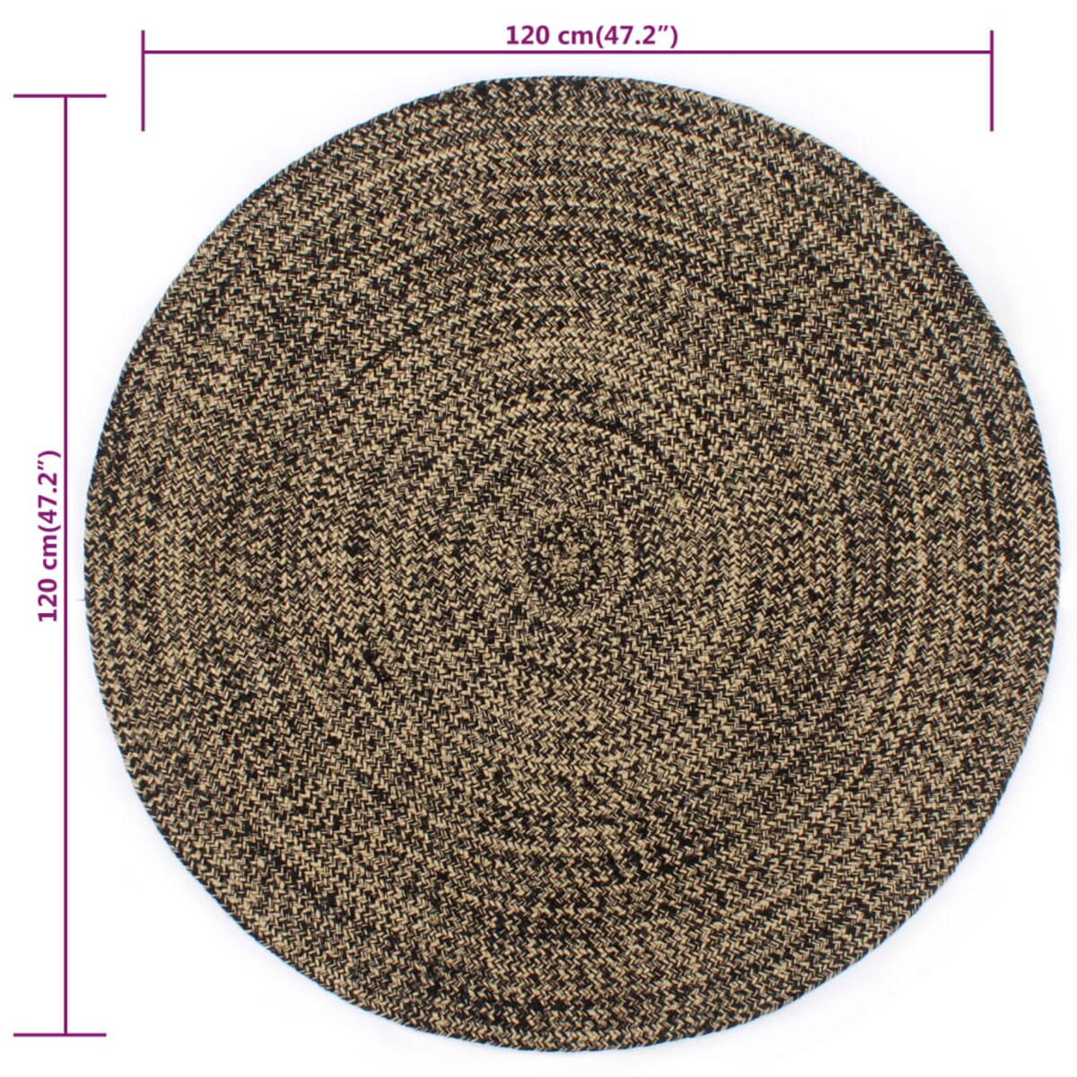 vidaXL Ręcznie wykonany dywan, juta, czarny i naturalny, 120 cm