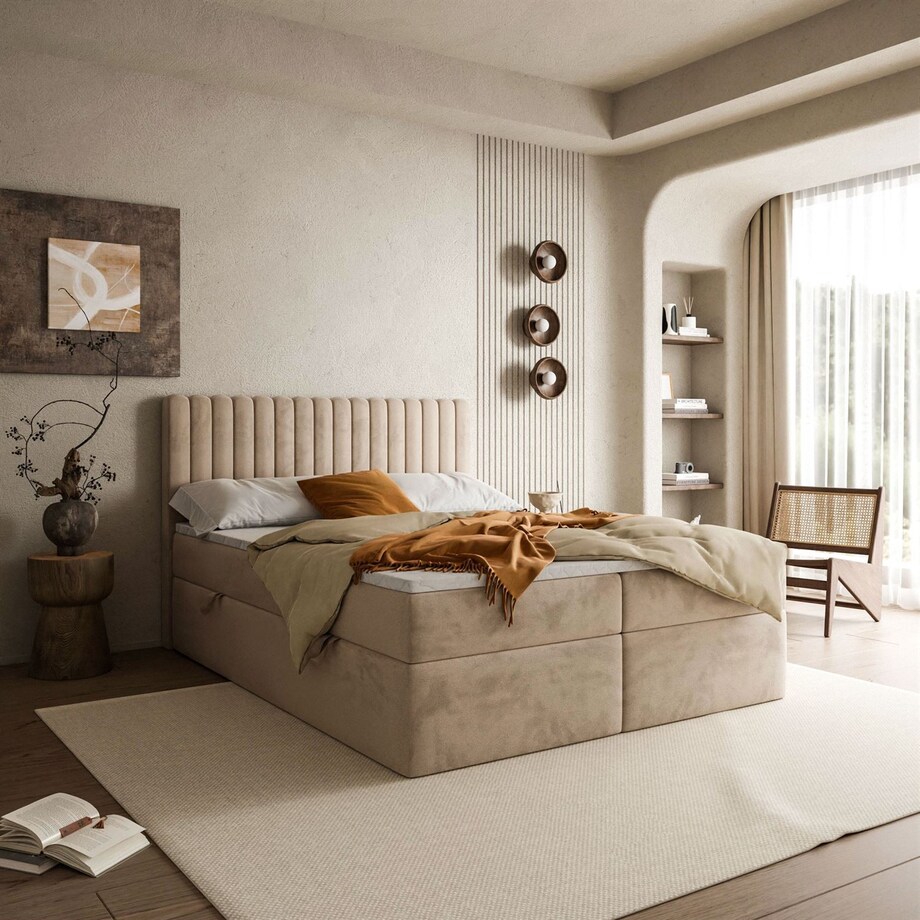 Łóżko kontynentalne JANELLE z materacem bonellowym, 180x200, RV 170, topper