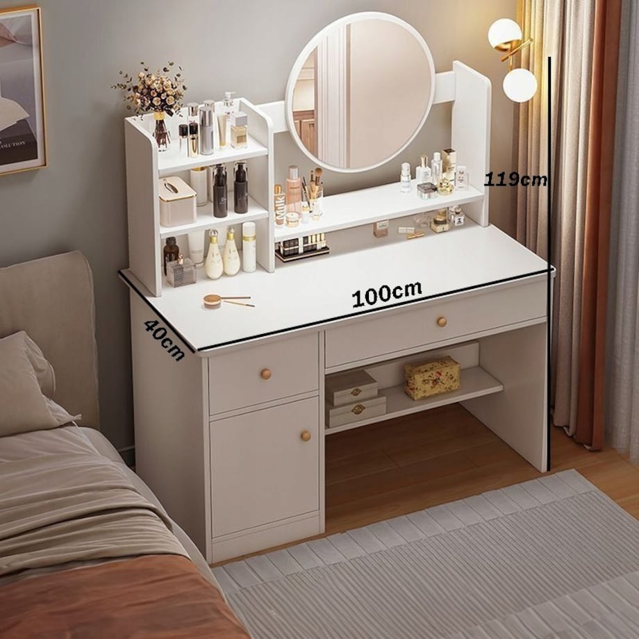 Toaletka z lustrem z szufladami biała glamour 100 cm