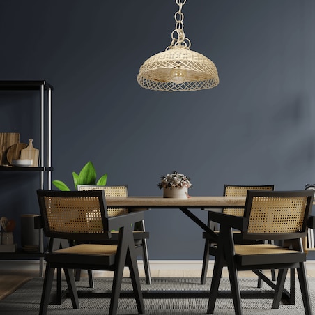 Prowansalska lampa wisząca Vimini bielona wiklina pleciona