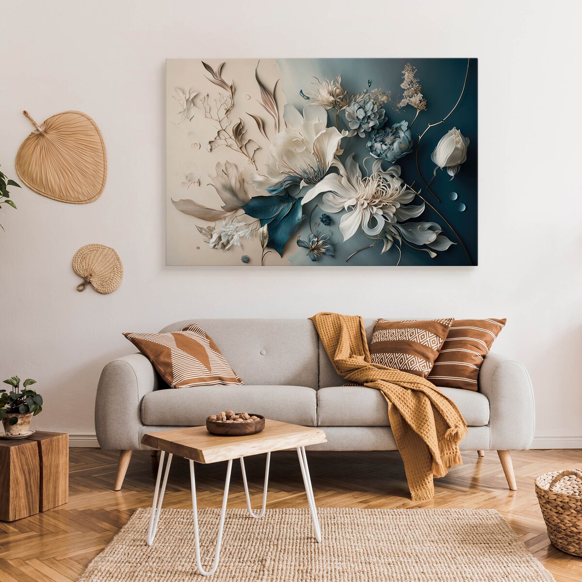 OBRAZ ŚCIENNY DO SALONU SYPIALNI ABSTRAKCYJNE KWIATY 3D STYL GLAMOUR 70x50cm