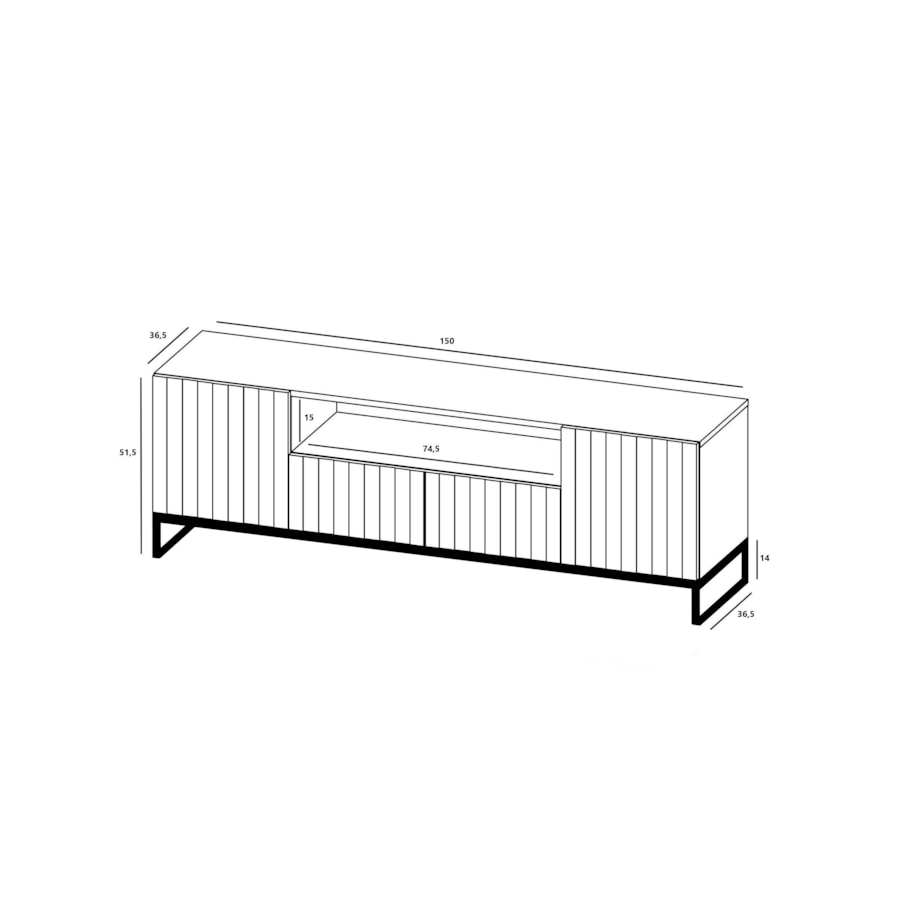 Nowoczesna Szafka RTV Glamour Komoda RTV Glamour Biały Mat 150 cm