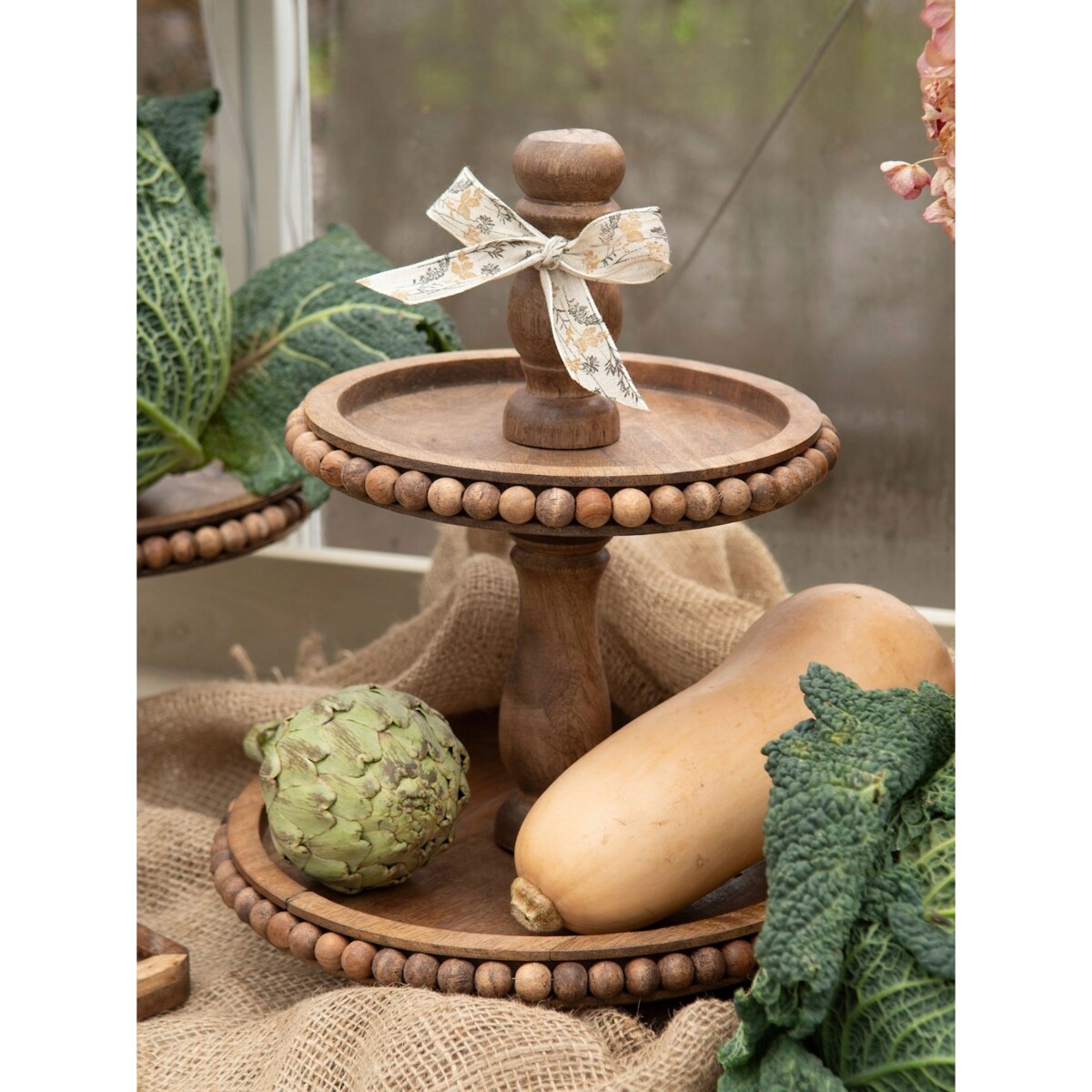 PATERA NA OWOCE 2 PIĘTROWA BABECZKI CIASTO DREWNIANA MANGO OZDOBA DEKORACJA