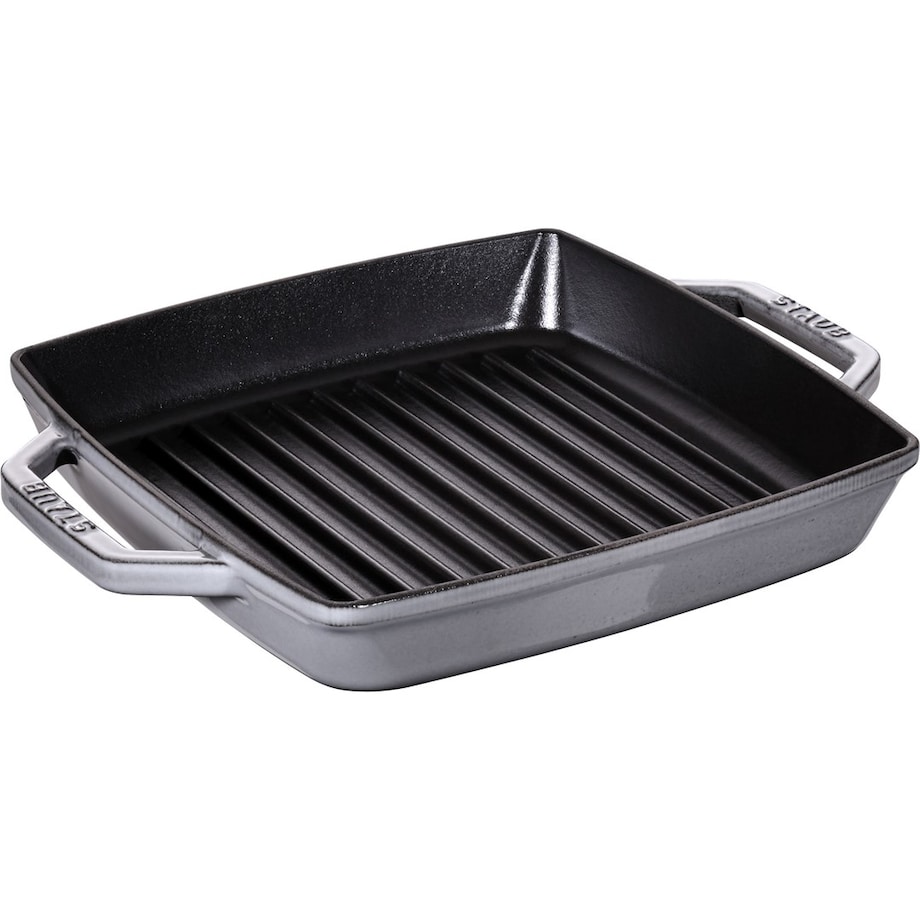 STAUB Kwadratowa patelnia żeliwna grillowa z dwoma uchwytami 23 cm, grafitowy