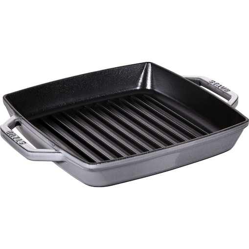 STAUB Kwadratowa patelnia żeliwna grillowa z dwoma uchwytami 23 cm, grafitowy