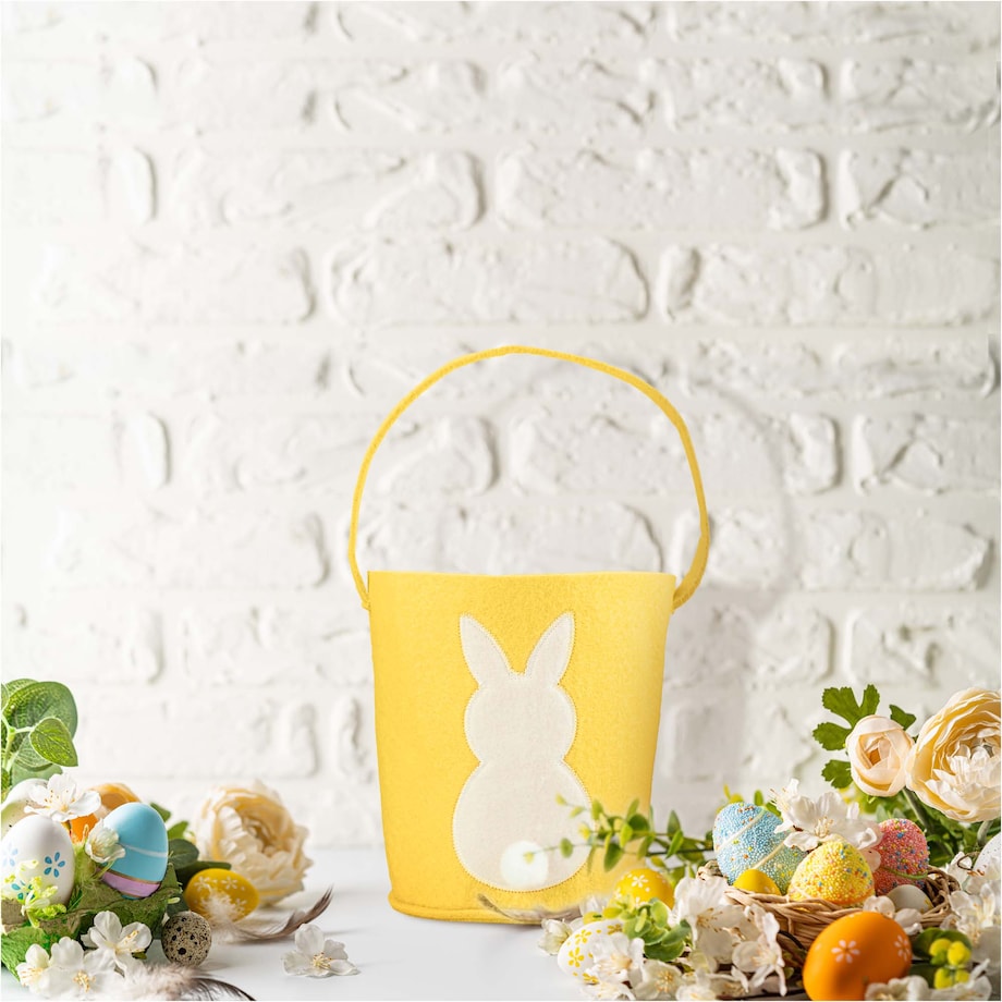 Koszyk Koszyczek Filcowy Wielkanocny Na Jajka Pisanki Dekoracja Ozdoba Z Zajączkiem Żółty