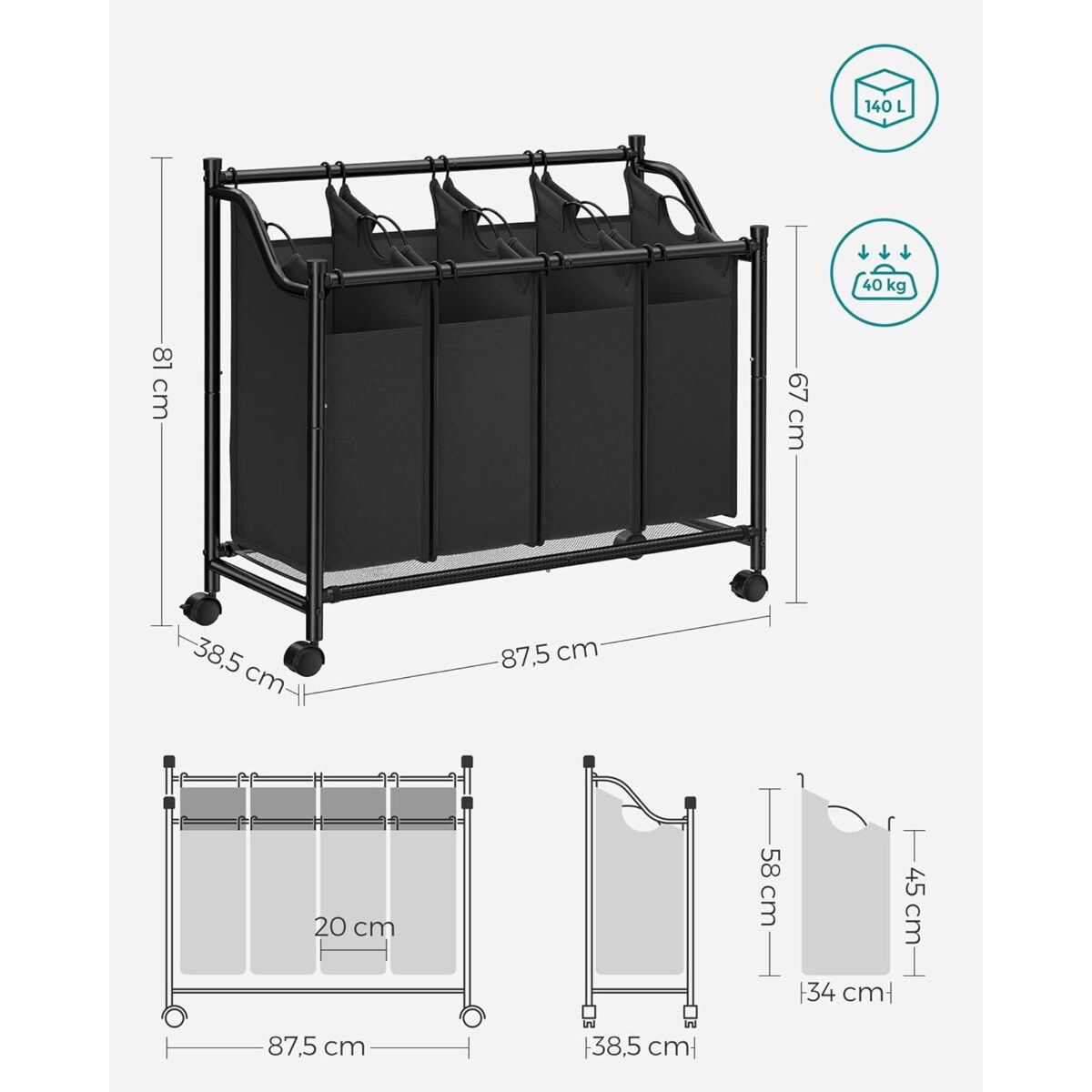 Kosz Na Pranie Ręczniki Bielizne Do Łazienki Pralni Czarny
