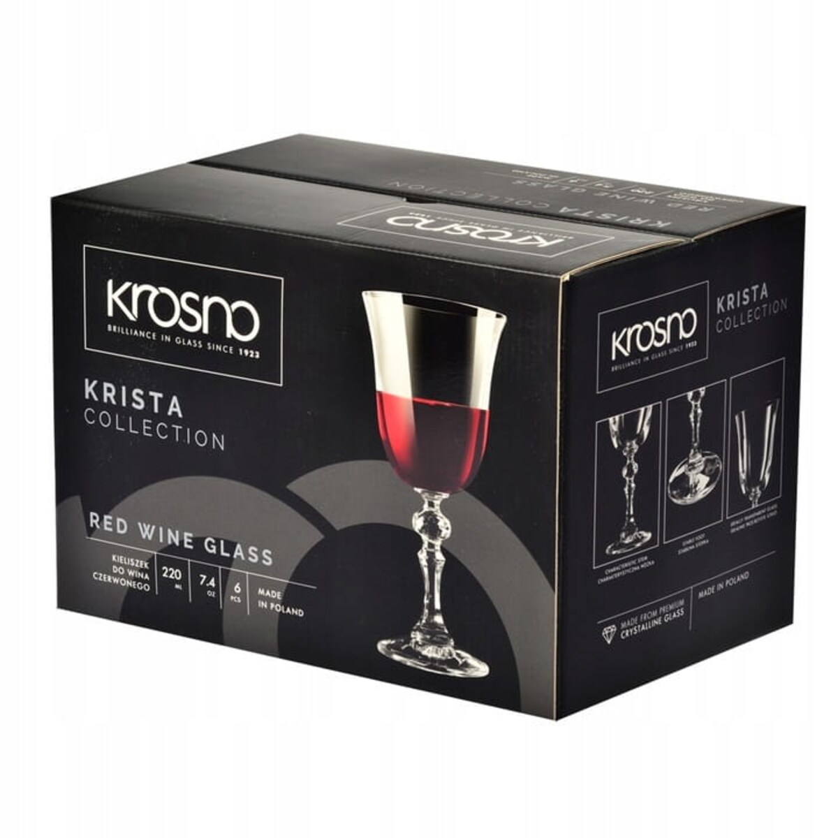 Kieliszki do Wina Czerwonego Białego Wody Krosno Krista 6 x 220 ml Dekoracyjne