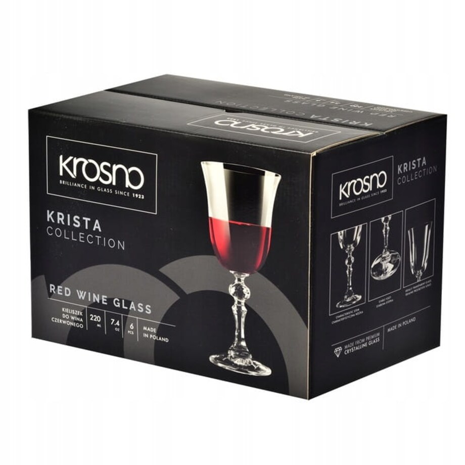 Kieliszki do Wina Czerwonego Białego Wody Krosno Krista 6 x 220 ml Dekoracyjne