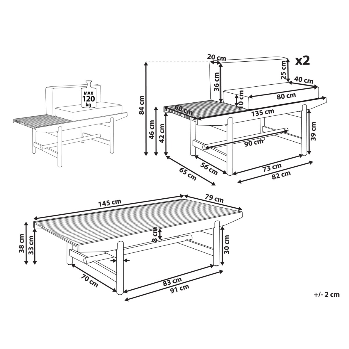Zestaw wypoczynkowy ogrodowy GIAVENO Drewno akacjowe Złamana biel