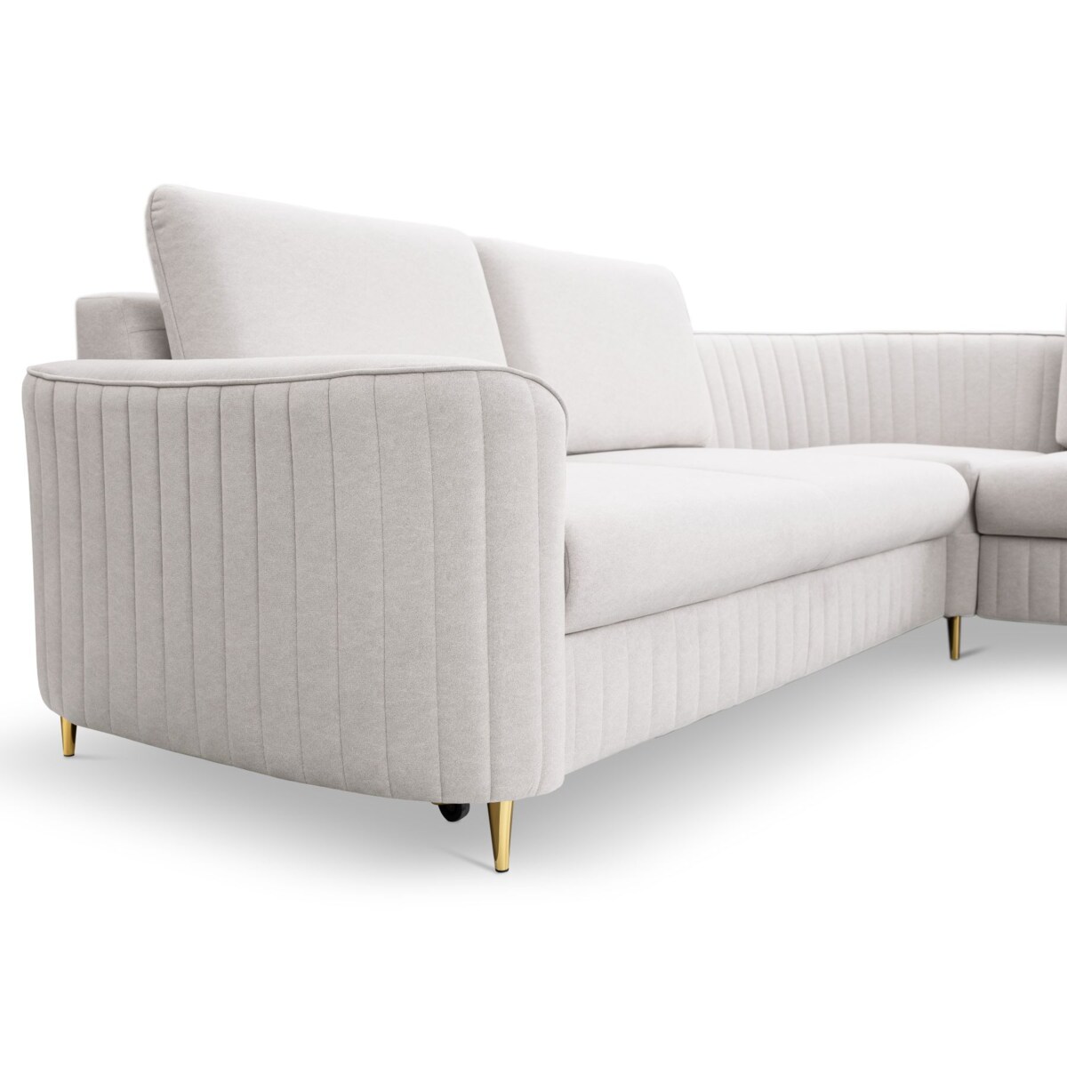 Narożnik z funkcją spania i pojemnikiem na pościel LOREN, zimny beż