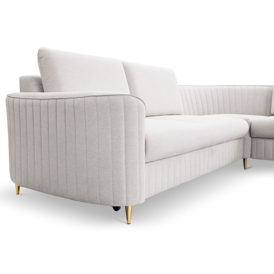 Narożnik z funkcją spania i pojemnikiem na pościel LOREN, zimny beż