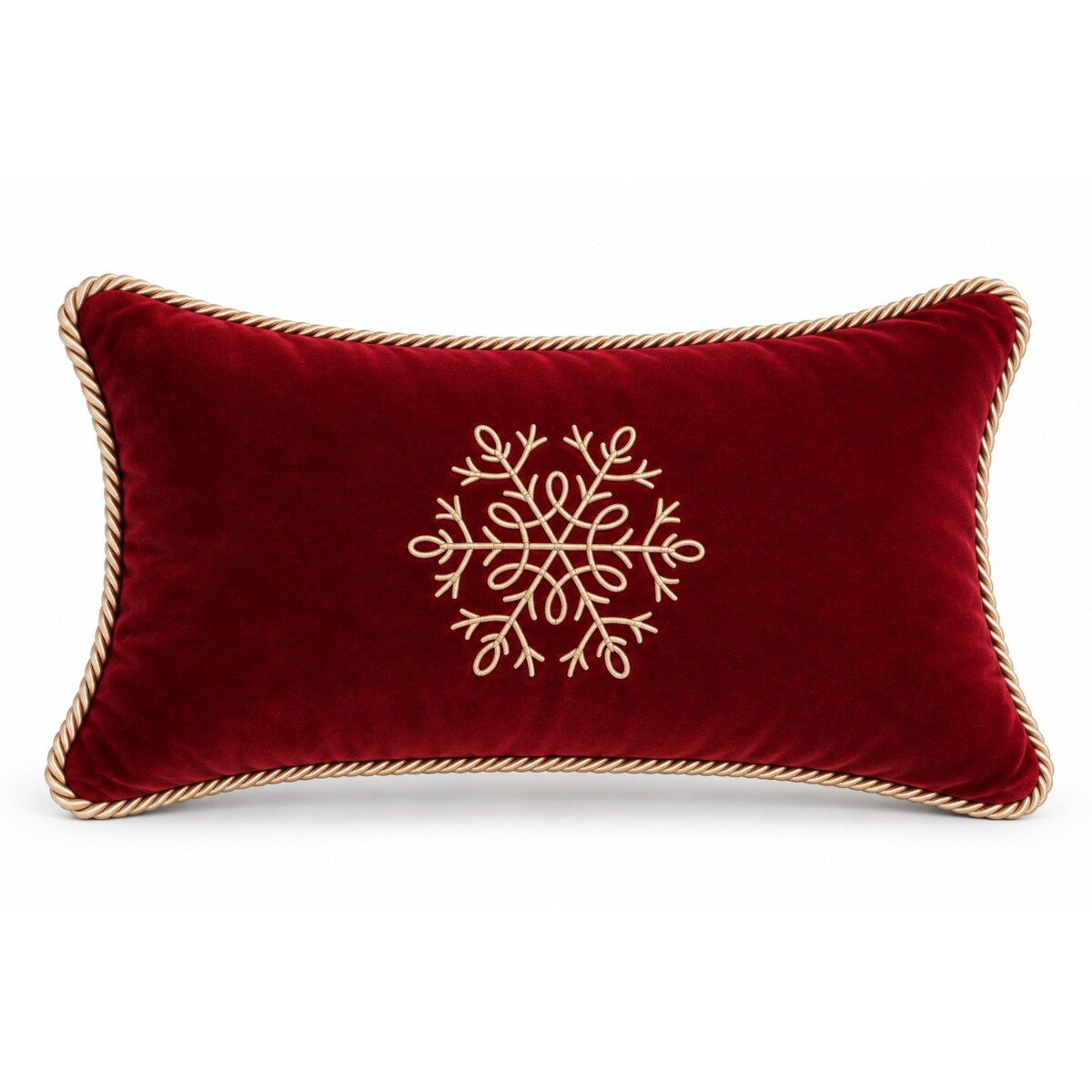 Welurowa ciemnoczerwona poduszka zimowa Snowflake I 50 x 30 cm