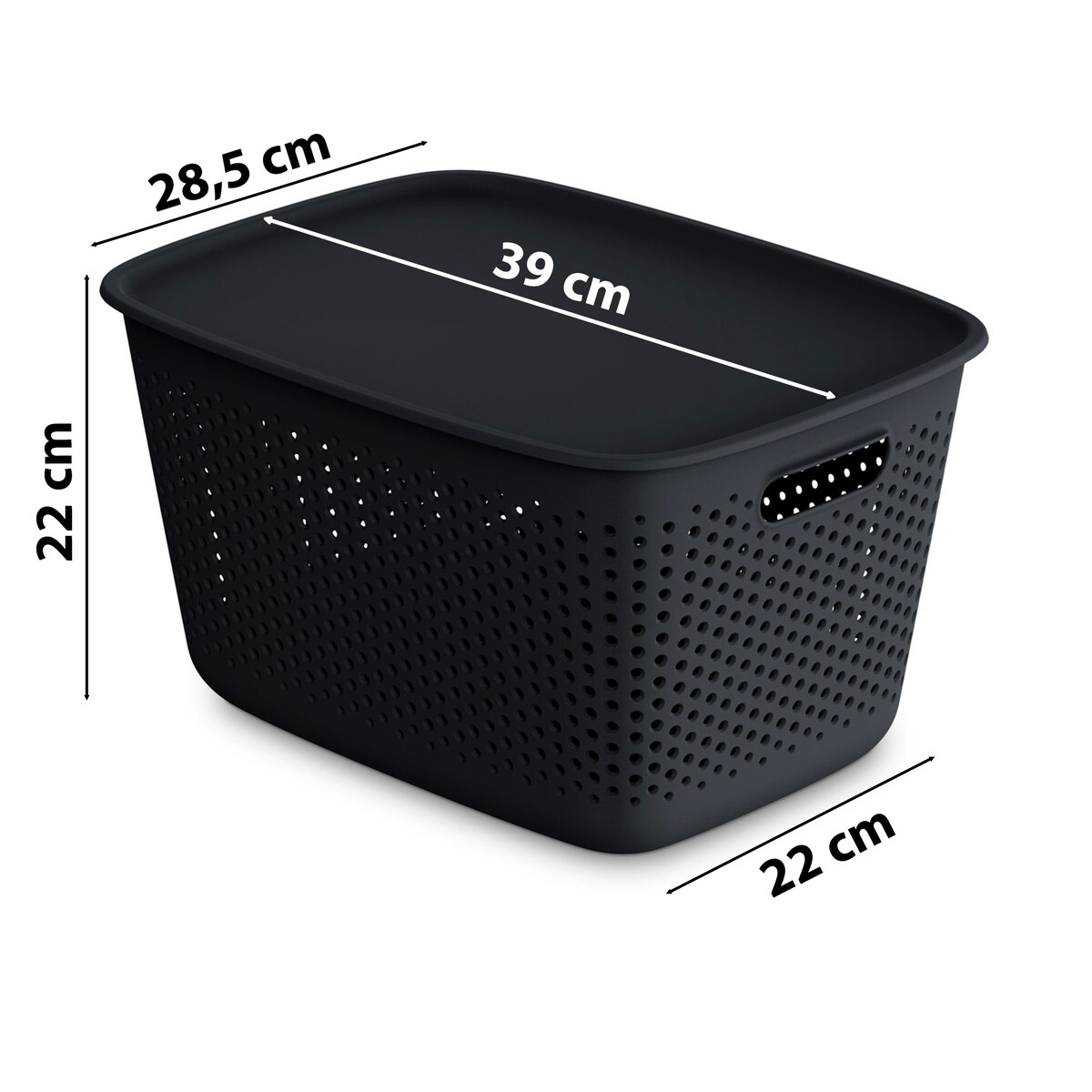 3X Pojemnik Plastikowy Ażurowy Pudełko Z Pokrywą Pojemniki Box 17L Czarny