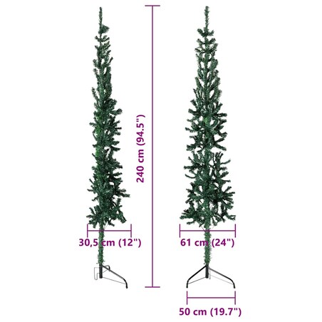 vidaXL Smukła choinka połówka ze stojakiem, sztuczna, zielona, 240 cm